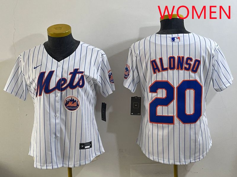 Women New York Mets 20 Alonso White Stripe Game 2025 Nike MLB Jersey style 6